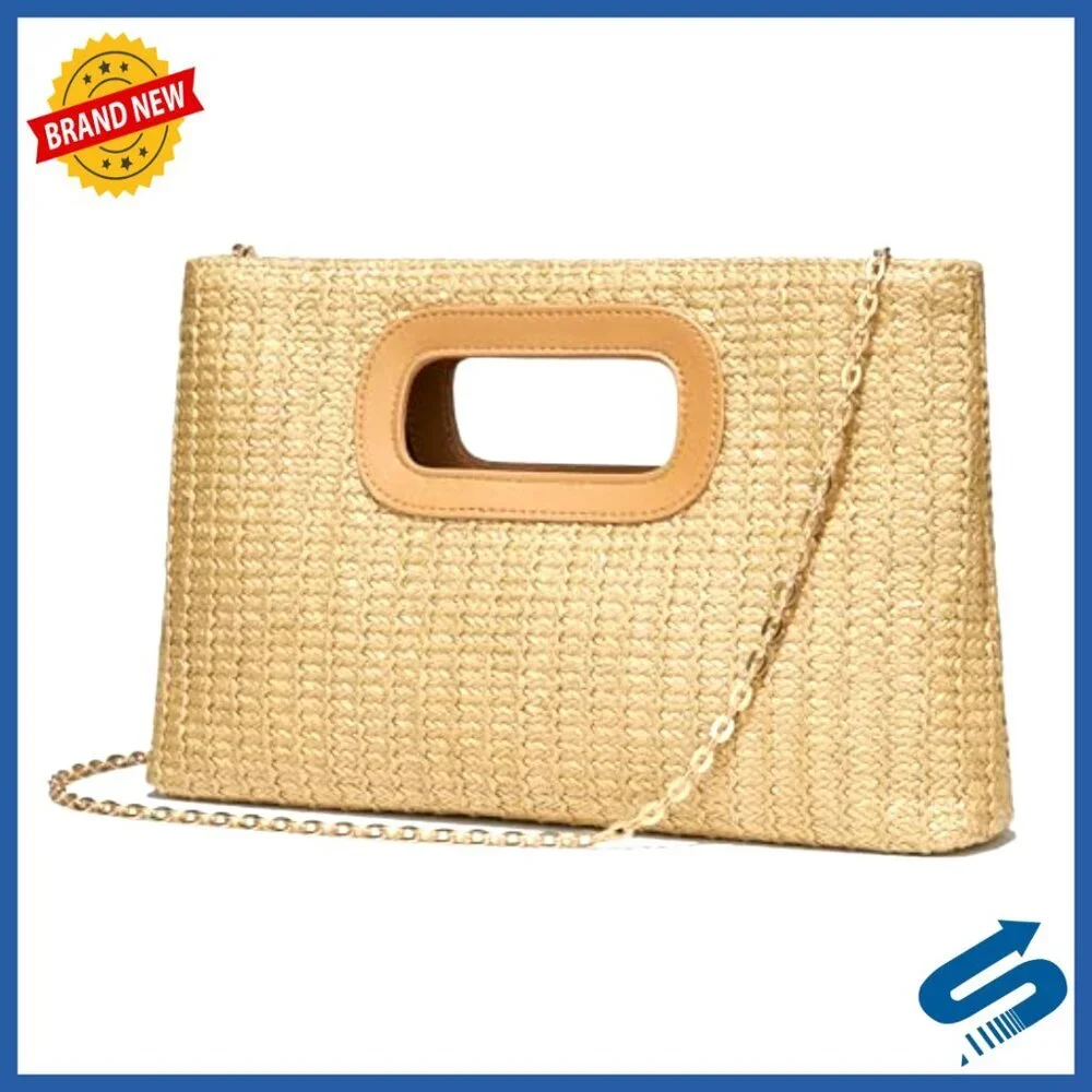 Straw Clutch Purse with Top Handle Boho Chic Summer Beach Bag